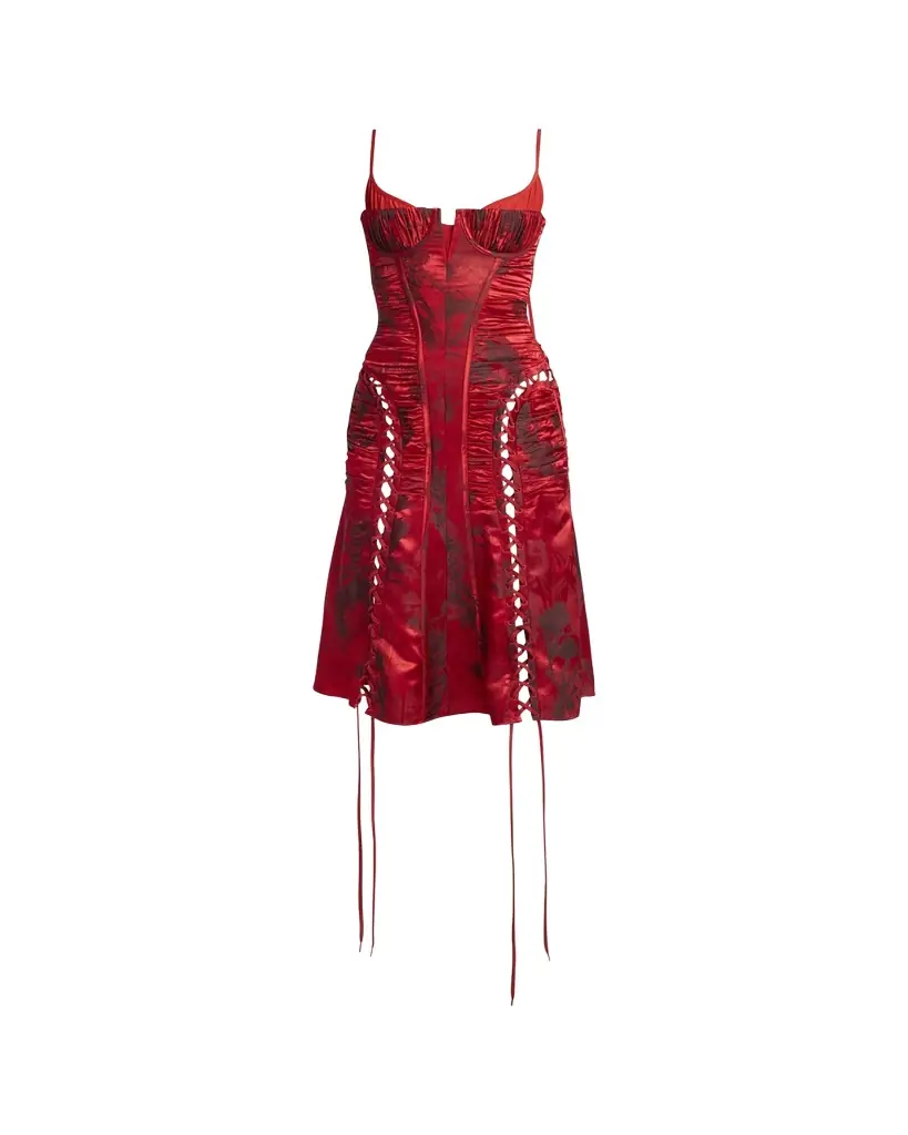McQueen Certified Fluid Viscose Floral Jacquard Corset Dress