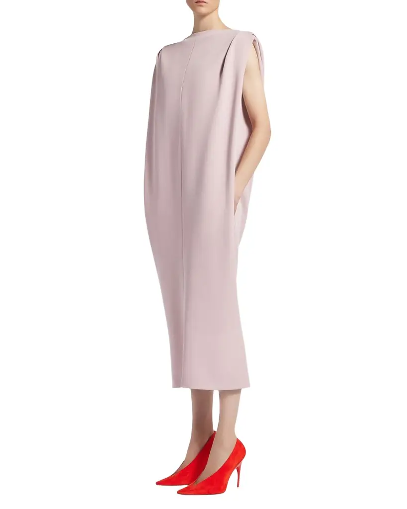 Balenciaga Gathered-Shoulder High-Neck Midi Sack Dress