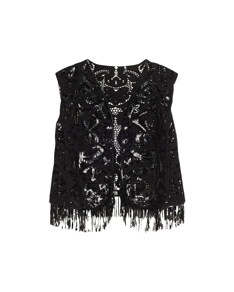 Kobi Halperin Maeve Fringed Sequin Lace Vest - Women's Clothing