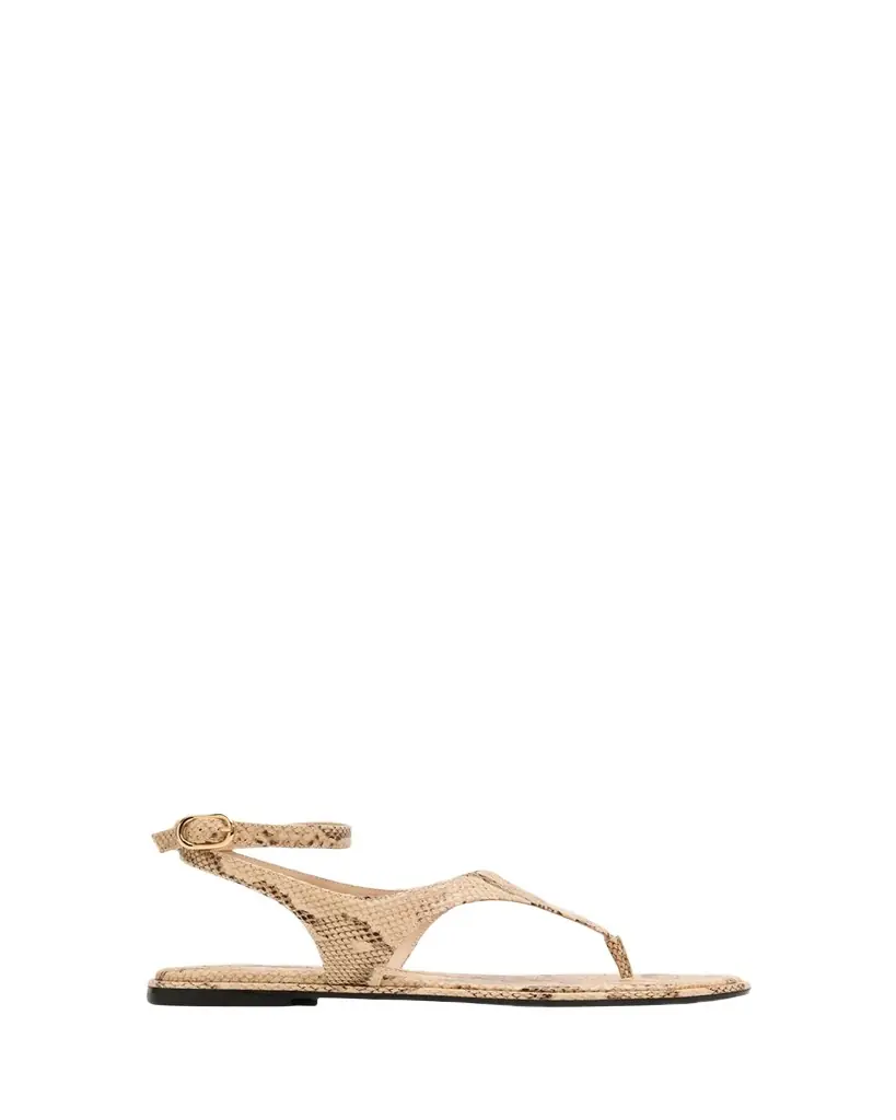 Stuart Weitzman Marley Snake-Embossed Leather Flat Thong Sandals