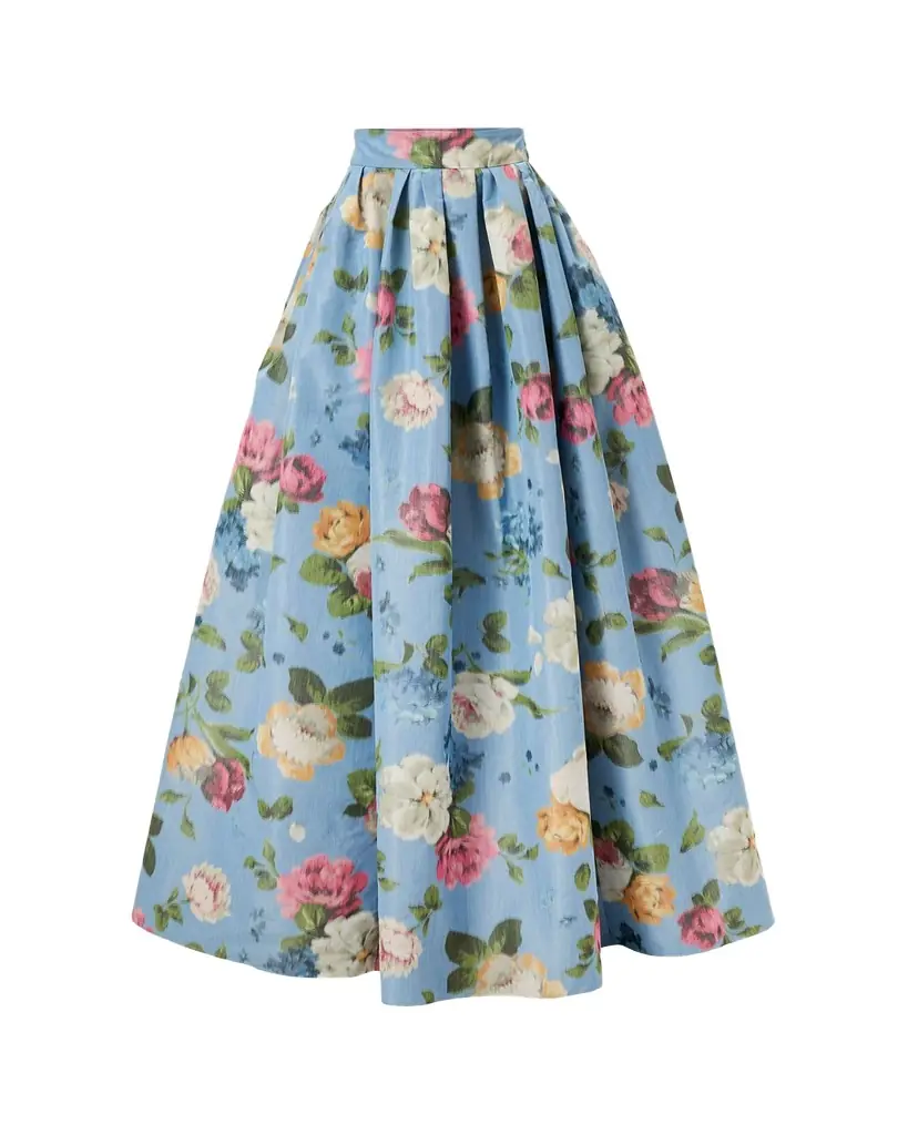 Carolina Herrera Floral Pleated Faille Ball Skirt