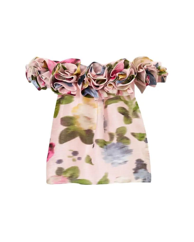 Carolina Herrera Rosette Off-The-Shoulder Floral Silk Blouse