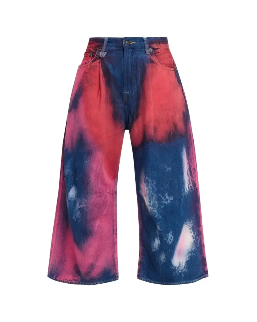 R13 Tie-Dye Cropped Wide-Leg Jeans