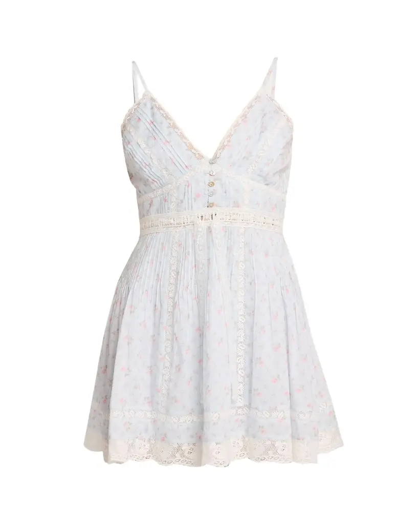 LoveShackFancy Zirelle Floral Cotton Lace-Trimmed Mini Dress