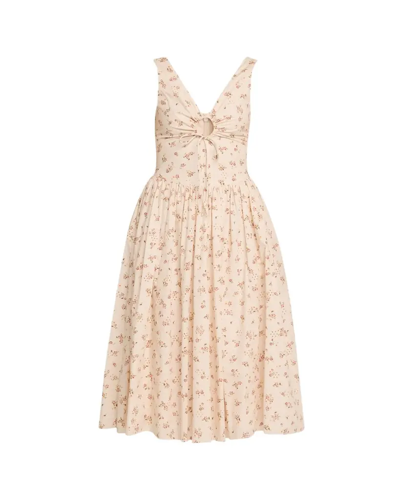 Markarian Penelope Sleeveless Floral Cotton Keyhole Midi Dress