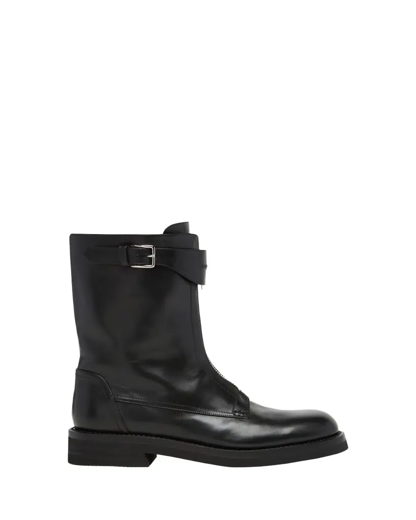 McQueen Men's Biker Leather Center-Zip Buckle Boots