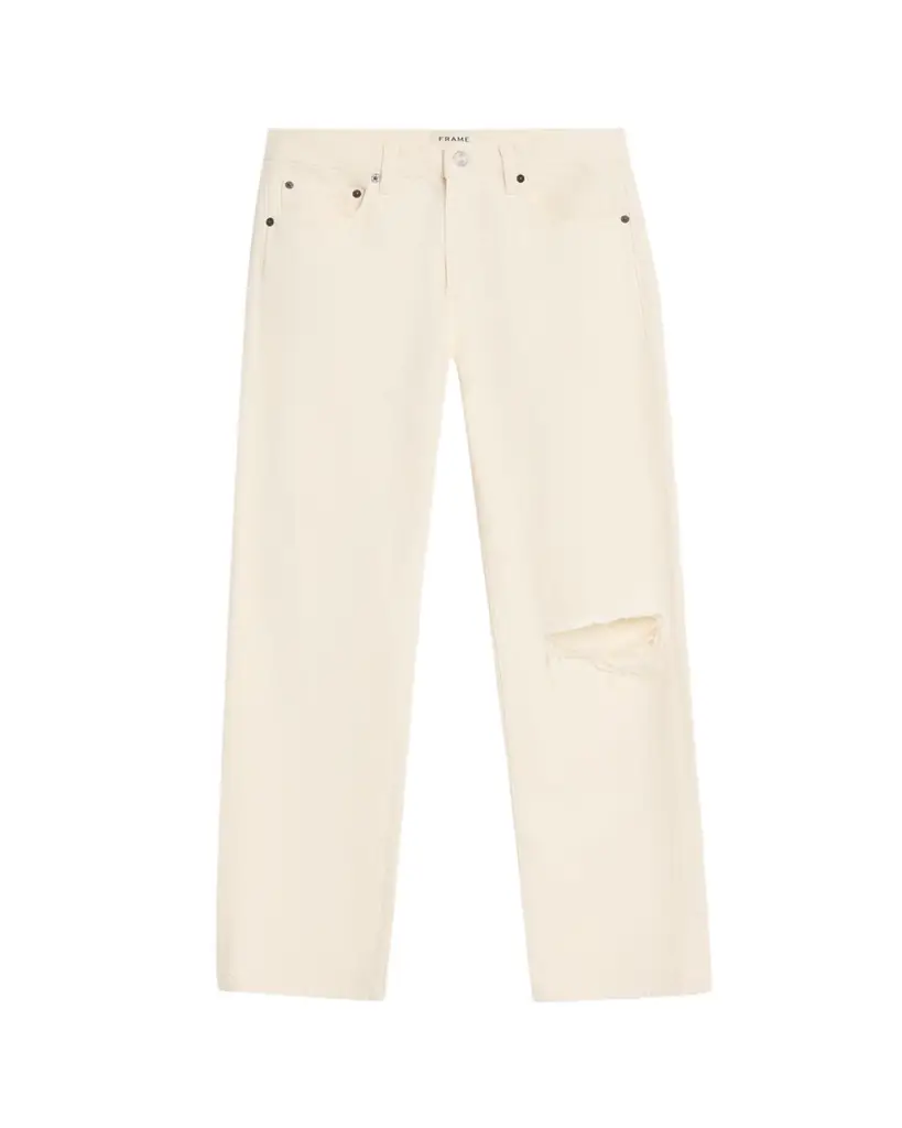 FRAME Men's Ripped-Knee Straight Leg Five-Pocket Jeans