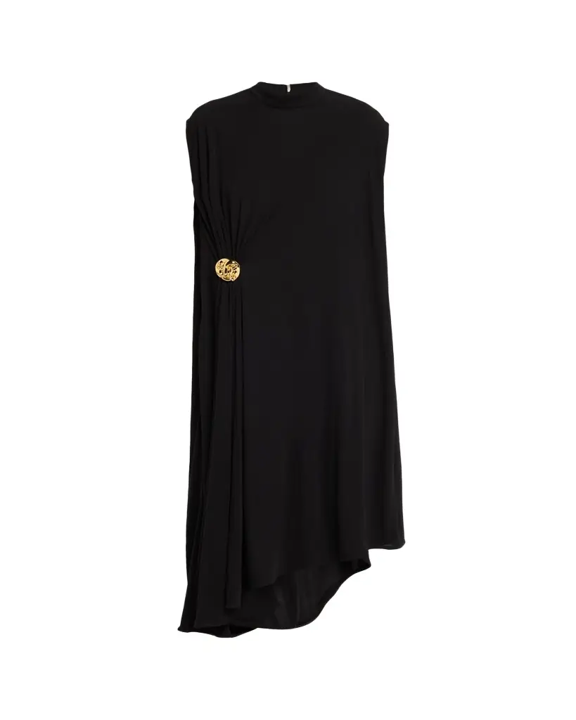 Bottega Veneta Mock-Neck Gathered Jersey Asymmetric Midi Dress