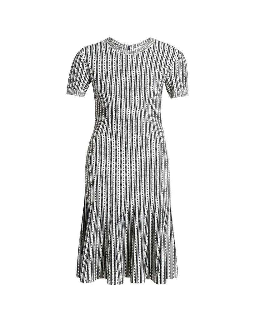 McQueen Striped Jacquard Knit Trumpet Midi Dress
