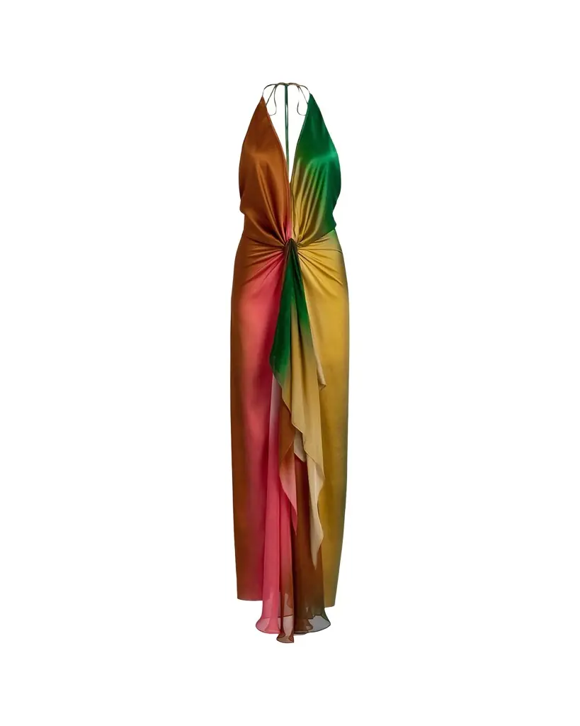 Silvia Tcherassi Dixon Twisted Satin Plunging Halter Maxi Dress