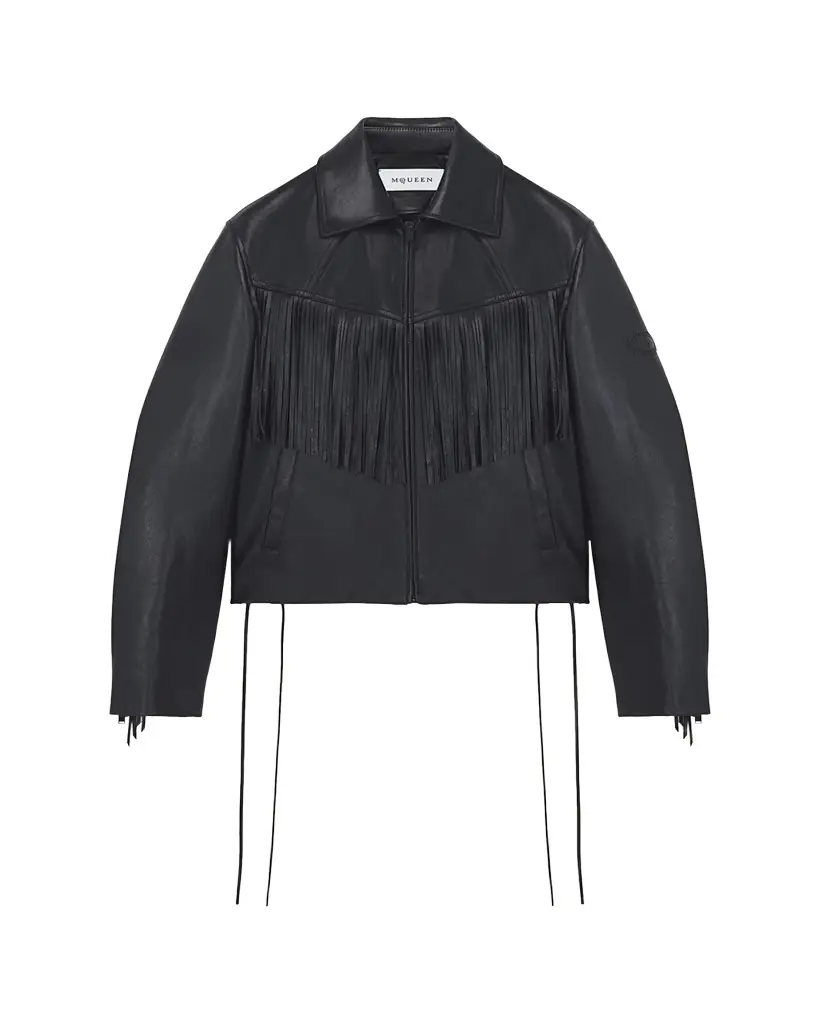McQueen Men's Western Fringe-Trim Leather Jacket