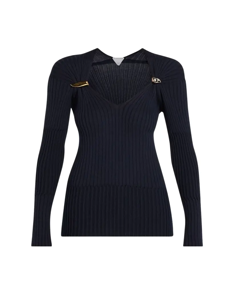 Bottega Veneta Claw Embellished Cashmere-Silk Rib Sweater