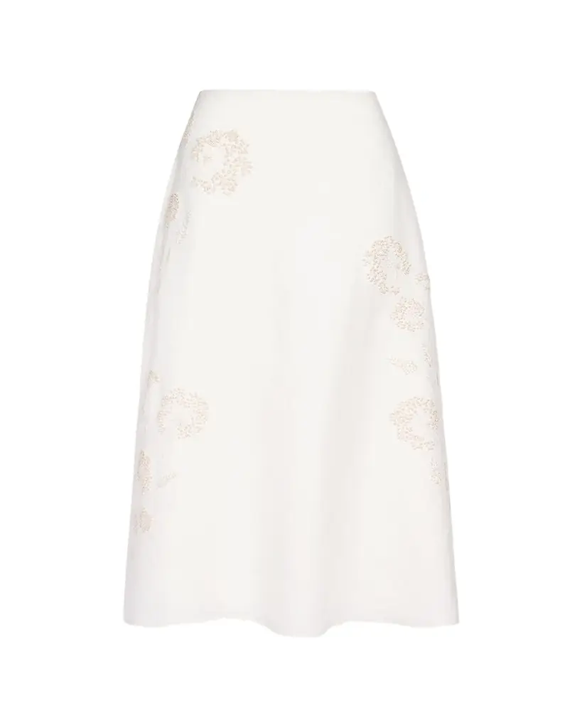 TWP The A-Line Embroidered Linen Skirt