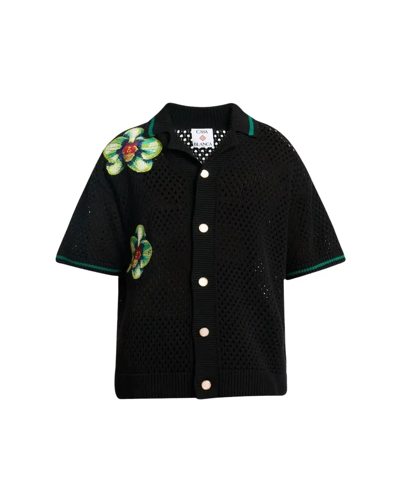 CASABLANCA Men's Orchid Embroidered Crochet Short-Sleeve Cardigan
