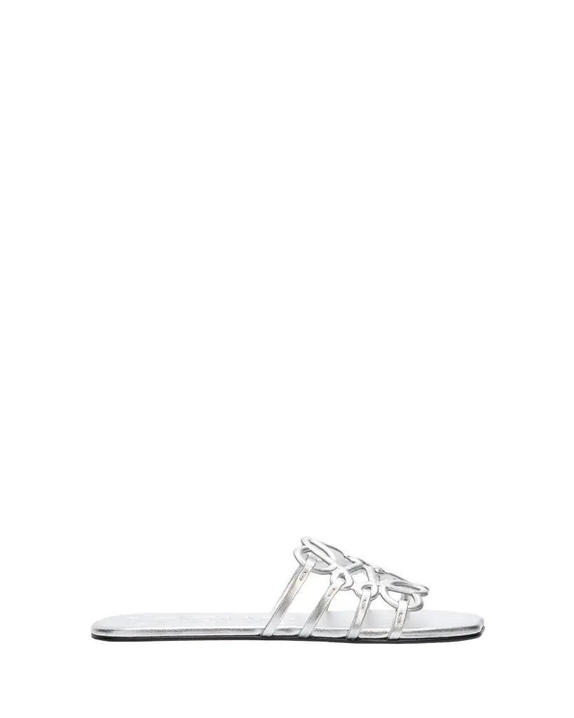 Loewe x Paula's Ibiza Petal Anagram Metallic Leather Slide Sandals
