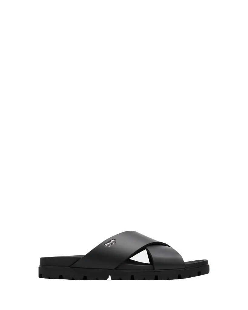 Prada Men's Soft Cage Criss-Cross Rubber Slide Sandals