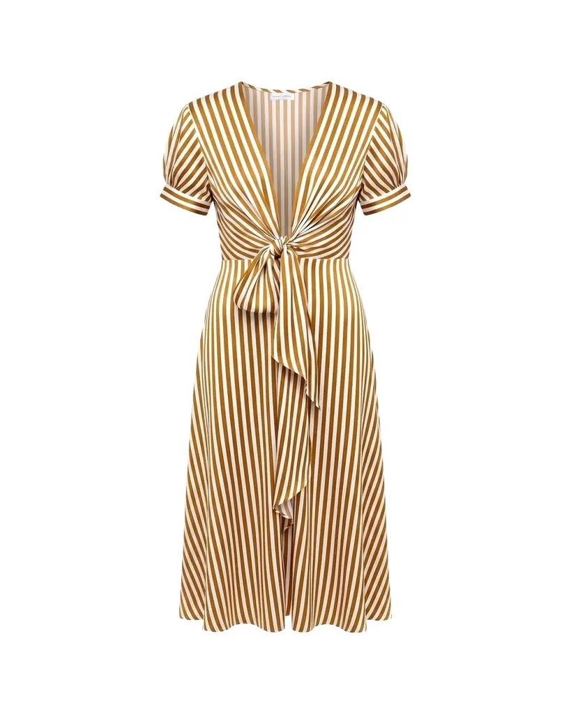 Silvia Tcherassi Zila Plunging Knot Striped Silk Midi Dress - Women's Clothing