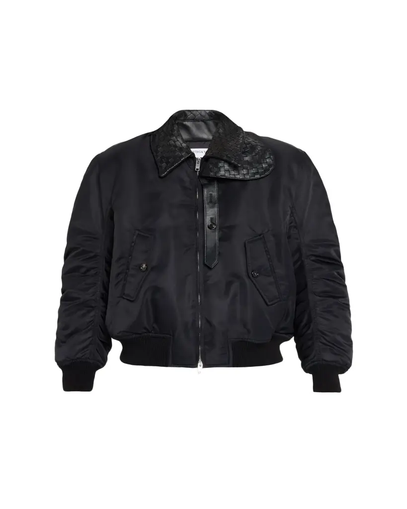 Bottega Veneta Intrecciato Collar Blouson Bomber Jacket - Women's Clothing