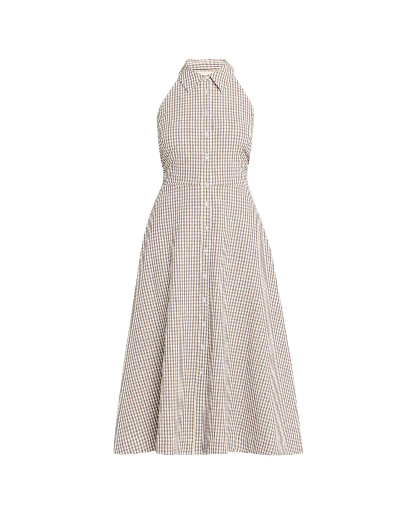 Veronica Beard Mackey Gingham Halter Midi Dress