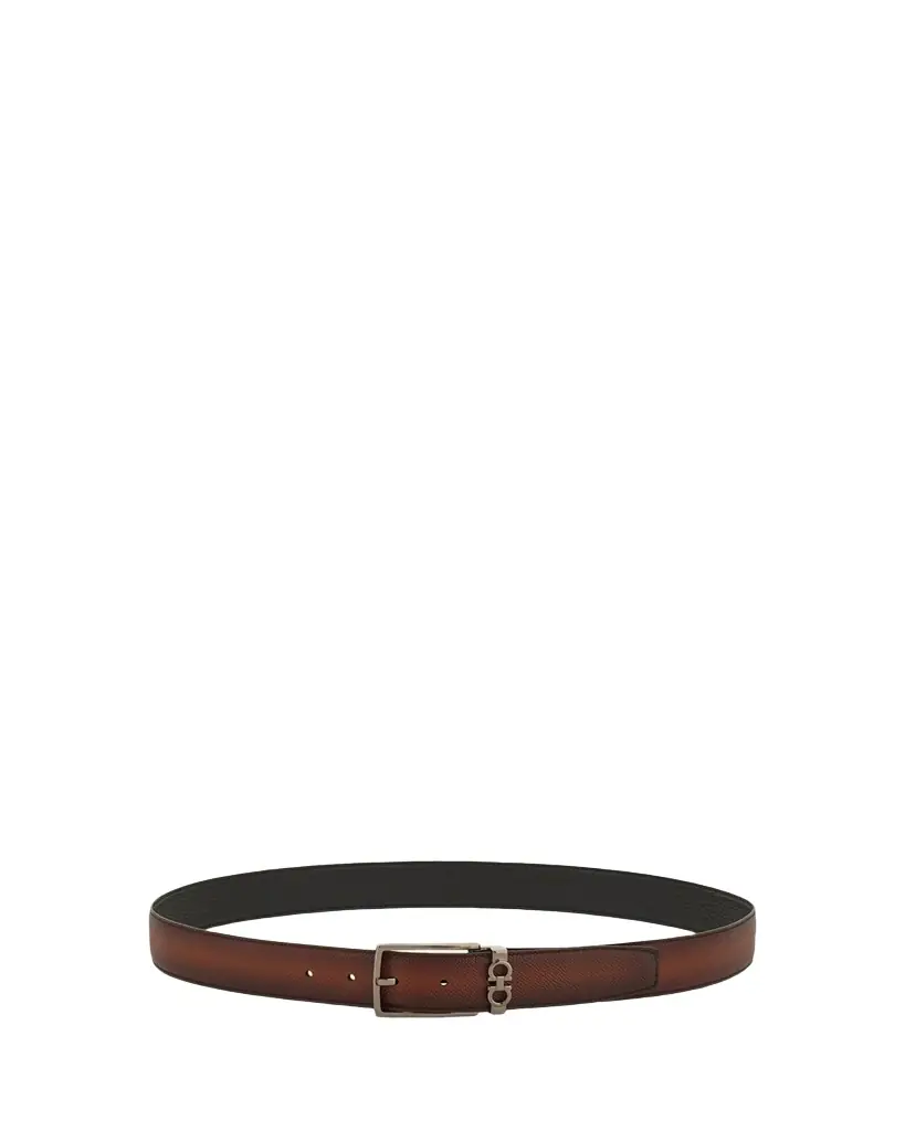 Ferragamo Men's Mini Gancio Reversible Leather Belt