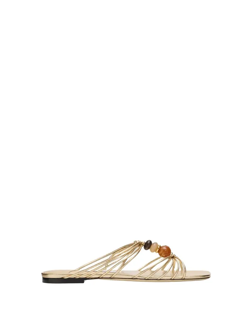 Jimmy Choo Lova Metallic Leather Flat Slide Sandals