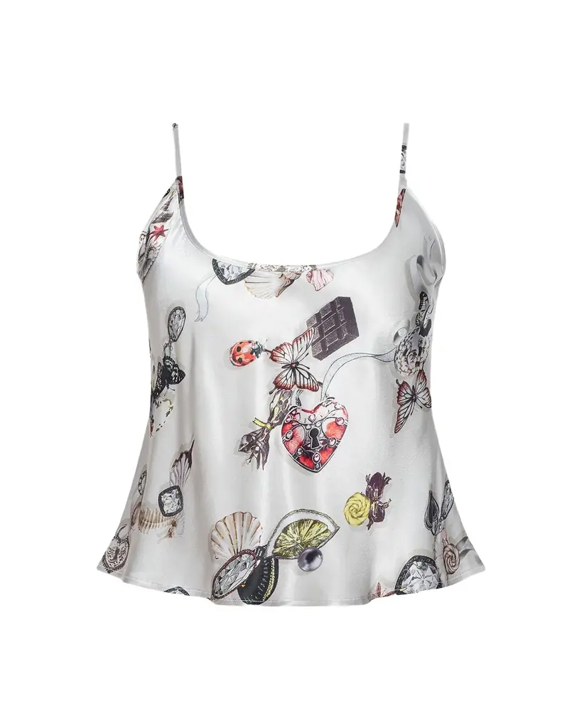 L'Agence Charmy Butterfly-Print Satin Cami