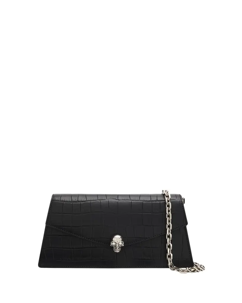 McQueen Skull Mini Croc-Embossed Leather Top-Handle Bag