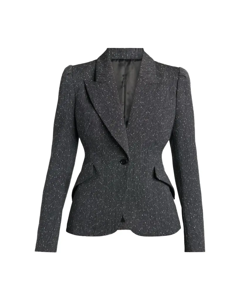 McQueen Pinstripe Wool Puff-Sleeve One-Button Jacket