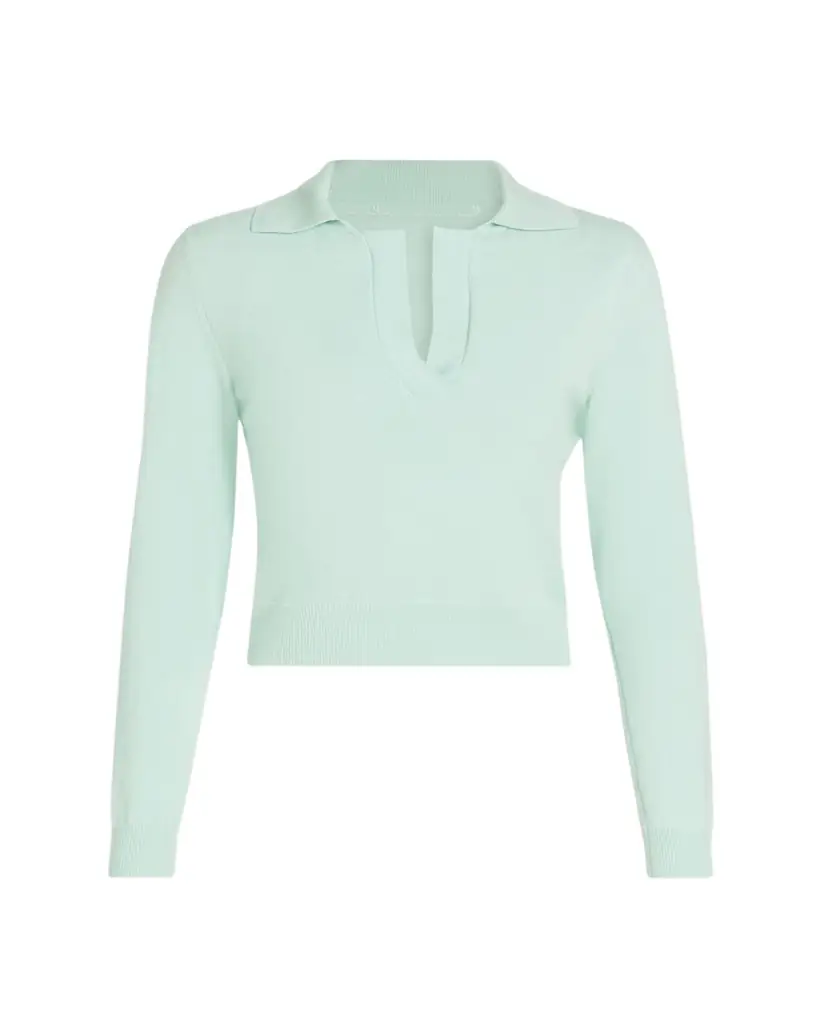 Oscar de la Renta Long-Sleeve Light Wool Polo Sweater - Women's Clothing