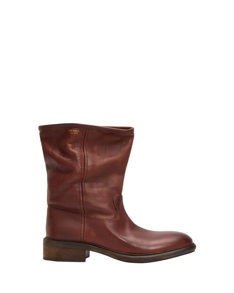 Prada 45mm Vintage-Effect Leather Mid-Calf Boots