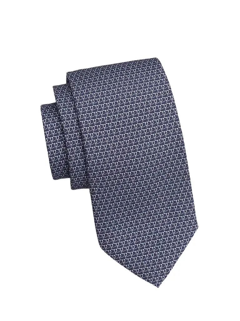 FERRAGAMO Men's Bingo Printed Silk Tie - Blue