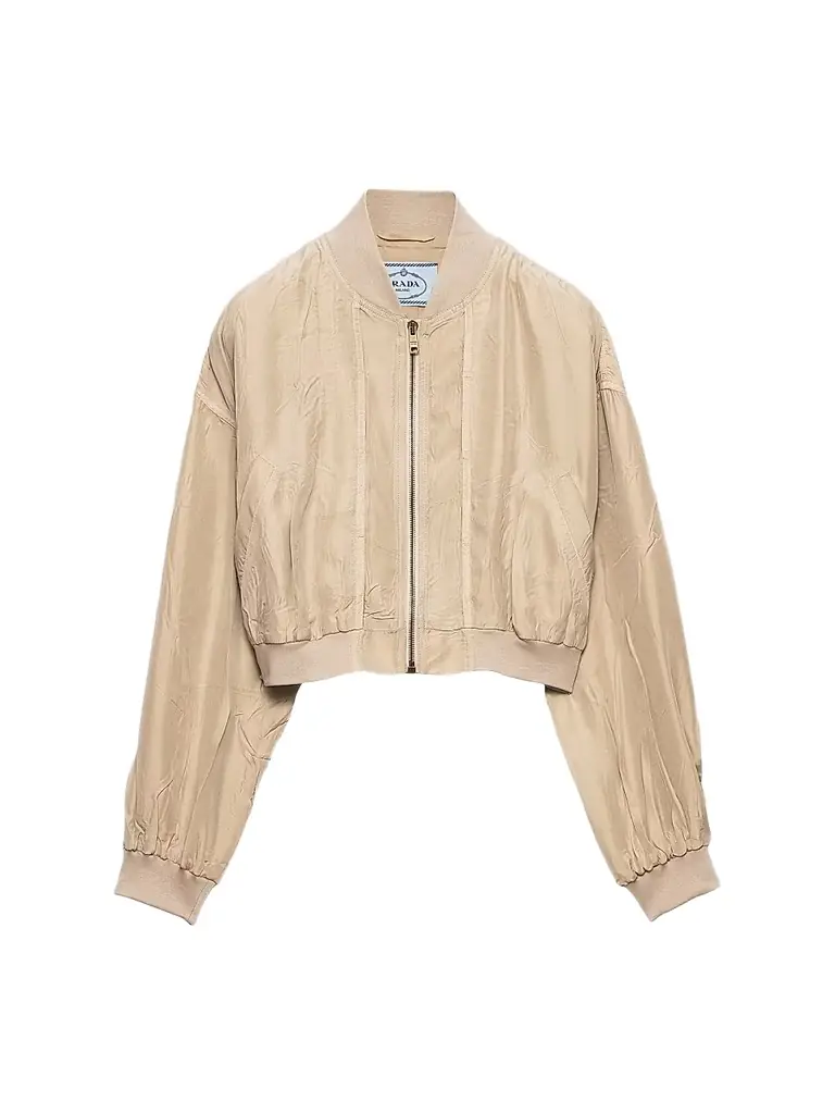 Prada Women's Cropped Old Silk Bomber Jacket - Beige