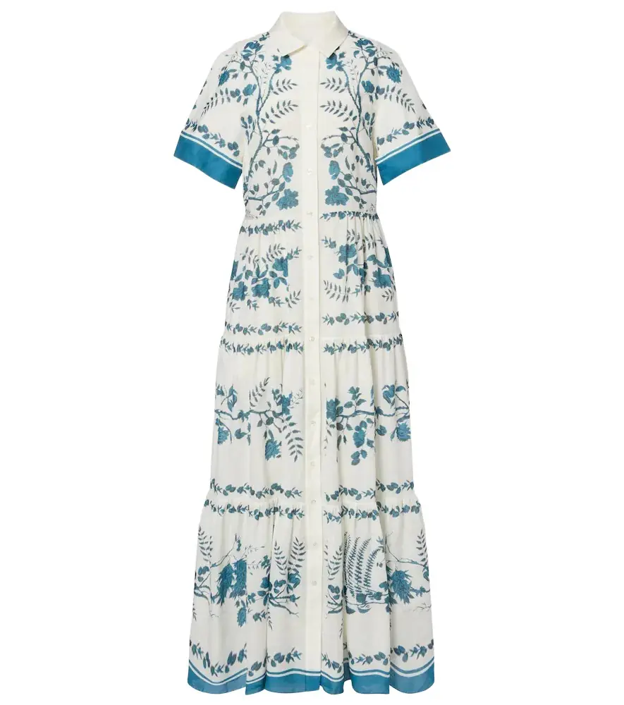 Erdem Floral cotton and linen tiered shirt dress