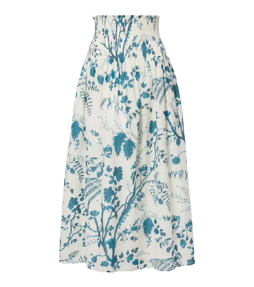 Erdem Floral cotton and linen midi skirt