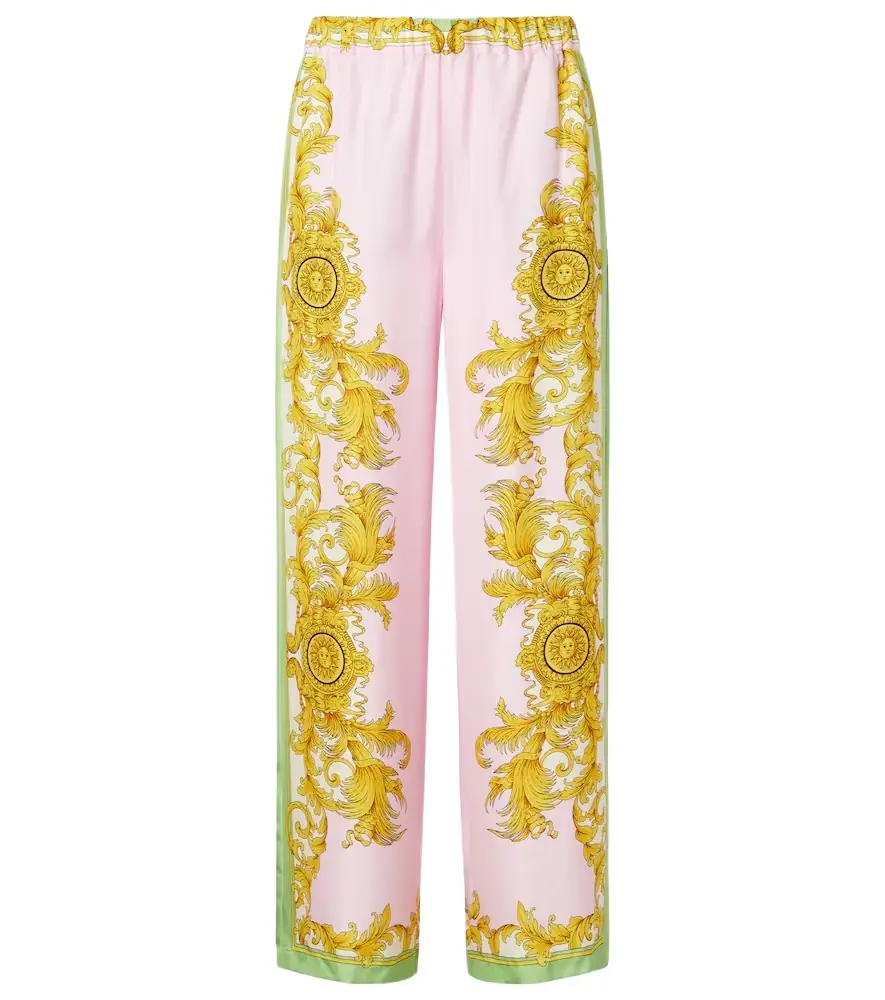 Versace Printed silk twill wide-leg pants