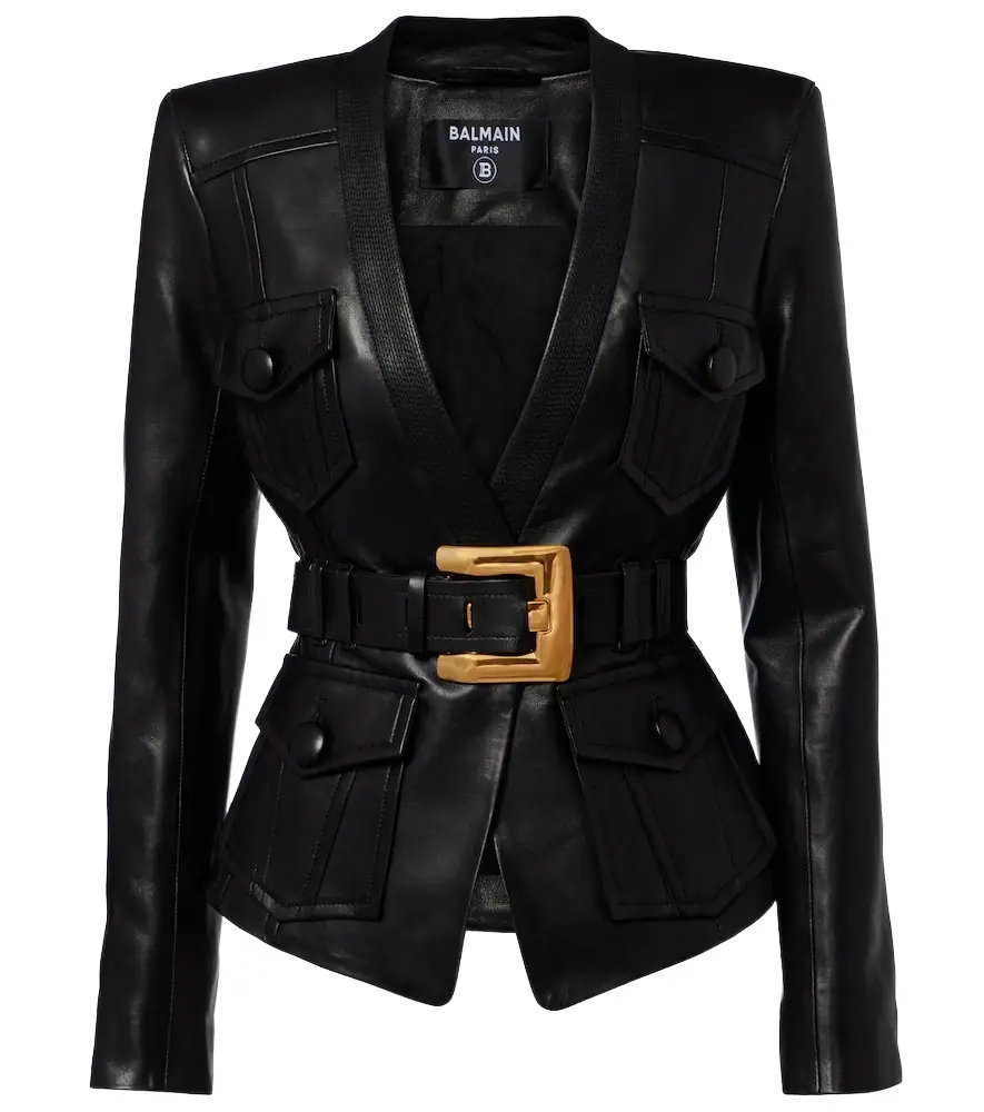 Balmain Belted leather jacket