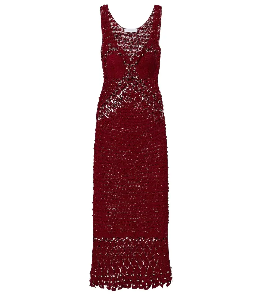 Rabanne Embellished crochet cotton midi dress