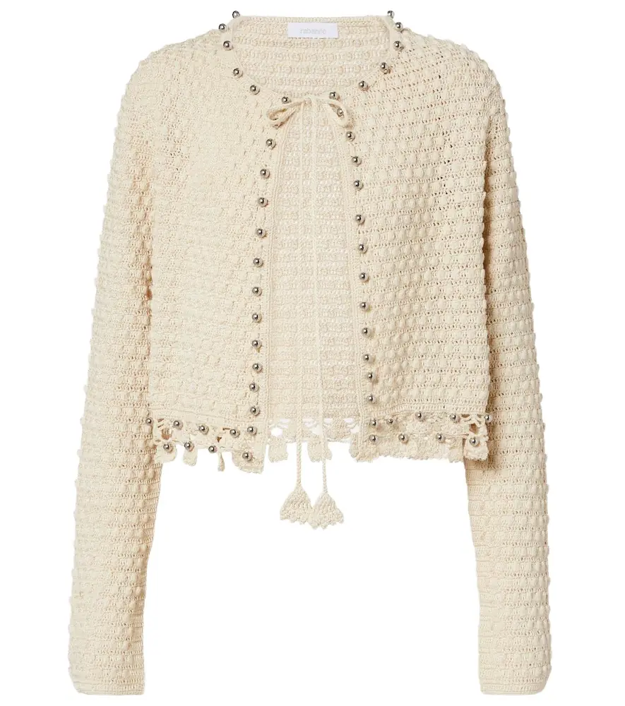 Rabanne Embellished crochet cotton cardigan