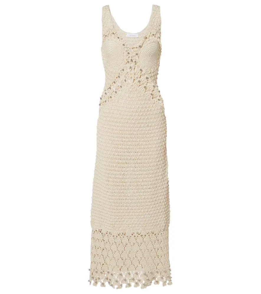 Rabanne Embellished crochet cotton midi dress