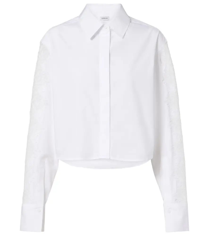 Simkhai Lace-trimmed cotton poplin shirt