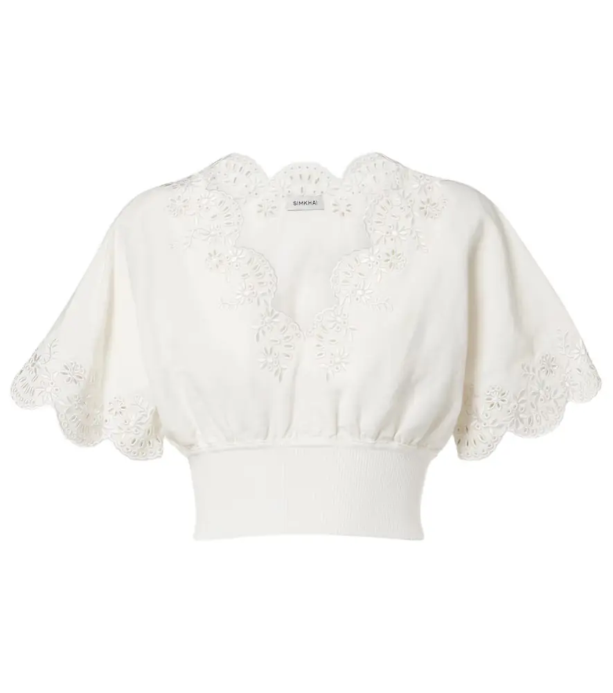 Simkhai Broderie anglaise linen-blend crop top