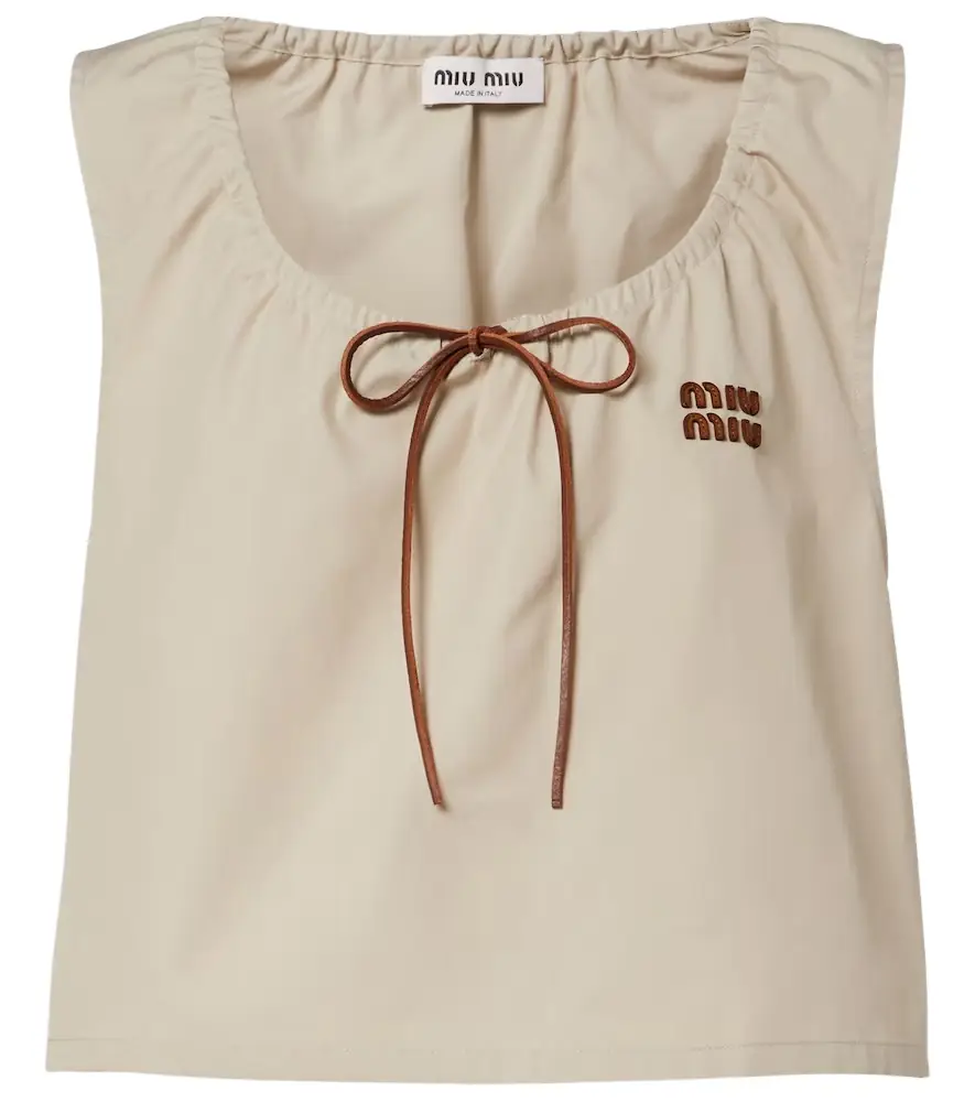 Miu Miu Leather-trimmed cotton-blend crop top