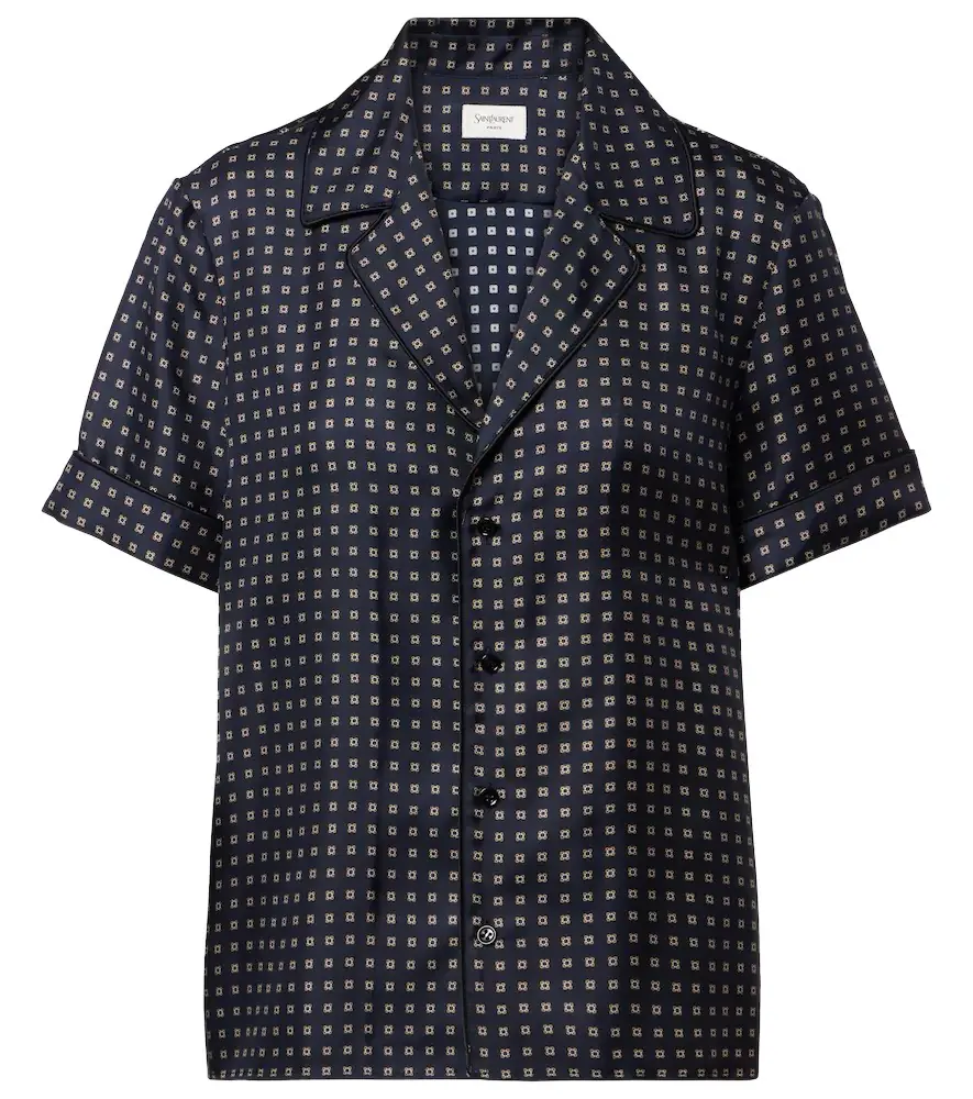 Saint Laurent Printed silk satin pajama shirt