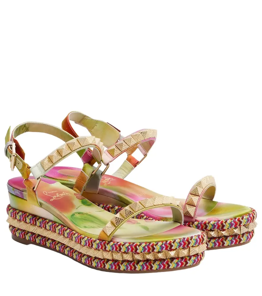 Christian Louboutin Pyra Clou studded floral espadrille wedges