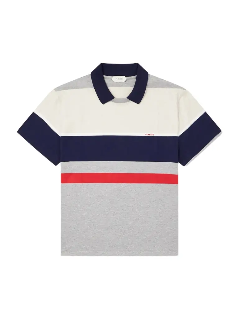 Versace Logo-Embroidered Striped Cotton-Jersey Polo Shirt - Men