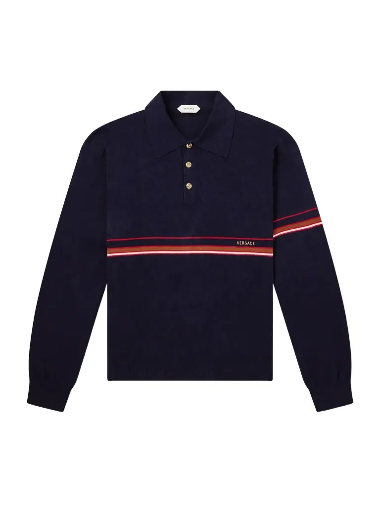 Versace Logo-Embroidered Striped Cotton Polo Sweater - Men