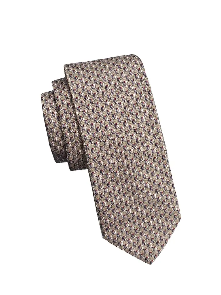 FERRAGAMO Men's Barzio Printed Silk Tie - Tan