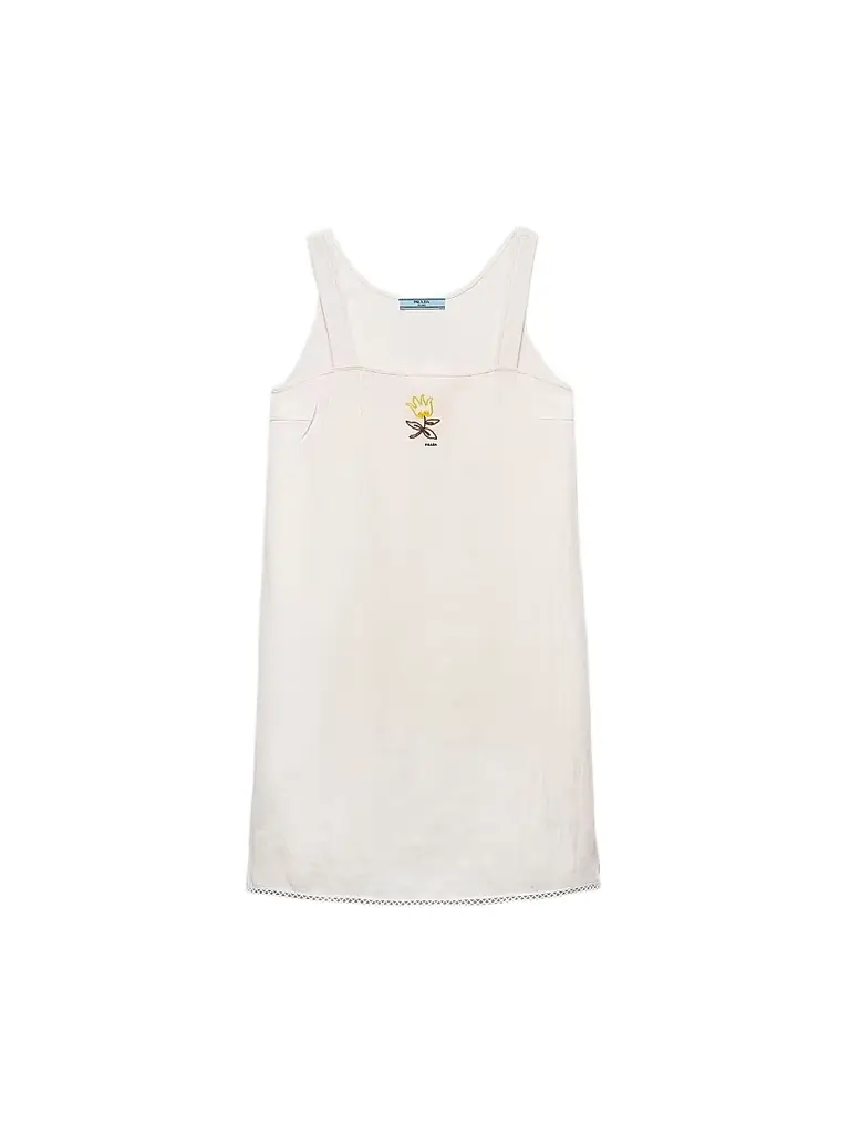 Prada Women's Embroidered Slubbed Fabric Mini Dress - White