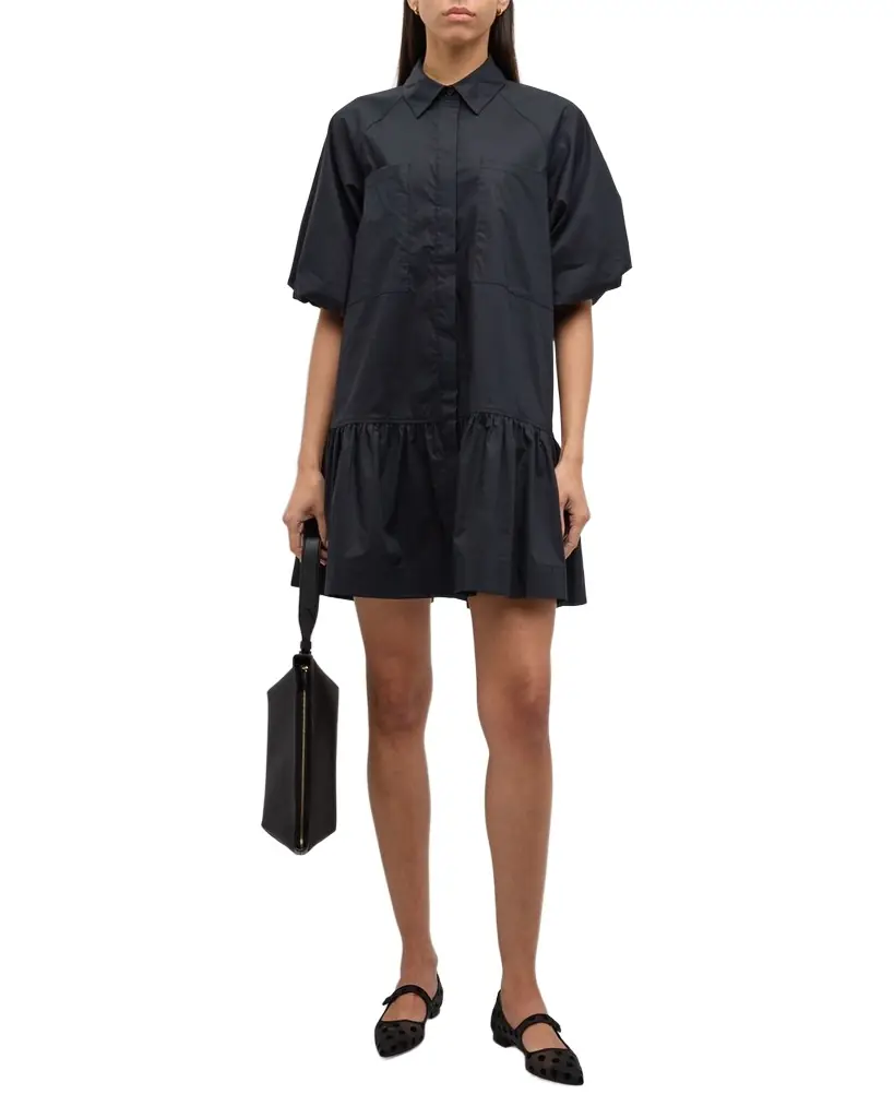 SIMKHAI Chrissy Puff-Sleeve Cotton Poplin Mini Shirtdress