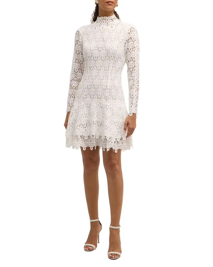 SIMKHAI Joy Guipure Lace Long-Sleeve Mini Dress